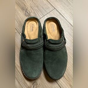 Clarks Dark Green Suede Loafers